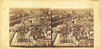 Paris - Panorama pris des tours de l'église Notre-Dame. Ile de la cité, ponts. A droite, palais de Justice et église de la Sainte-Chapelle  {%[Indexation sur stereotheque.fr]https://www.stereotheque.fr/result,13527-0%} (Paris - Panoramic view, from the towers of Notre-Dame Church. View of the City island, bridges accross the Seine) 