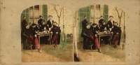 France - Camp de Châlons ? (1857). Ou Saint Cloud ?  Officiers buvant à une terrasse de café. (France. Officers at the military camp of Chalons or at a coffe shop at St Cloud ?) 