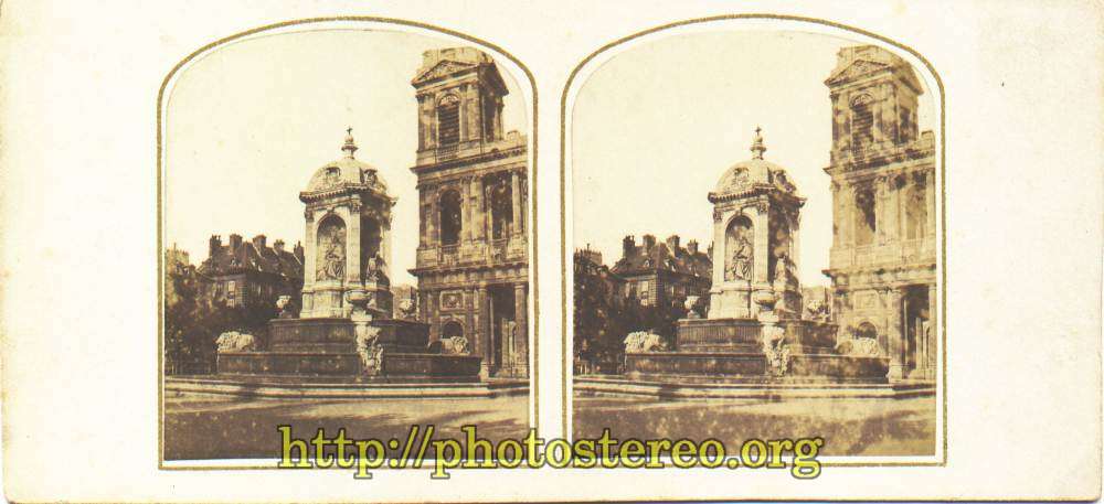 Paris - Place Saint Sulpice, fontaine et église.  {%[Indexation sur stereotheque.fr]https://www.stereotheque.fr/result,13525-0%} (Paris - Saint-Sulpice place. Fountain and church) 