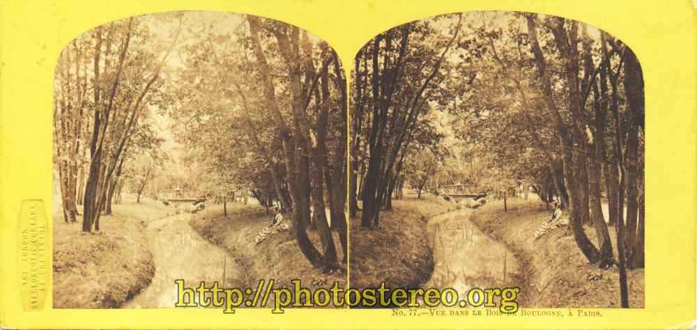 « N°77 - Vue dans le Bois de Boulogne, à Paris. » Attribué à William England  {%[Indexation sur stereotheque.fr]https://www.stereotheque.fr/result,13570-0%} (Paris . View in the wood of Boulogne. Probably by William England) 