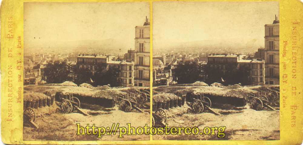 Paris - La Commune de 1871. Canons. La batterie de Montmartre.  {%[Indexation sur stereotheque.fr]https://www.stereotheque.fr/result,13580-0%} (Paris - The uprising of 1871. The battery of Montmartre.) 