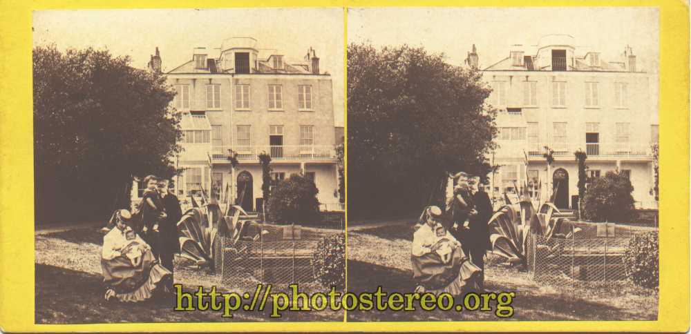 Victor Hugo devant sa maison de Hauteville à Guernsey. Par T.B. Hutton. (Victor Hugo and his grand-Children behind Hauteville House at Guernsey.) 