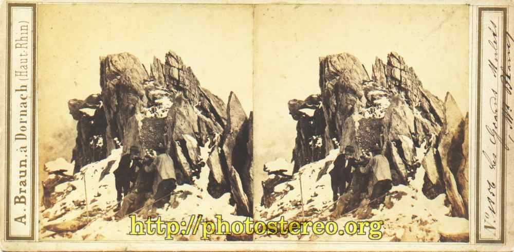 « N° 1856. Les Grands Mulets. (Mont Blanc) » par Braun. Alpinistes (Mont Blanc, mountaineers) 