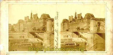 Paris - L' Hôtel de ville et la passerelle de Grèves. Signature « H.P » (Henri Plaut) (Paris - The town council) 